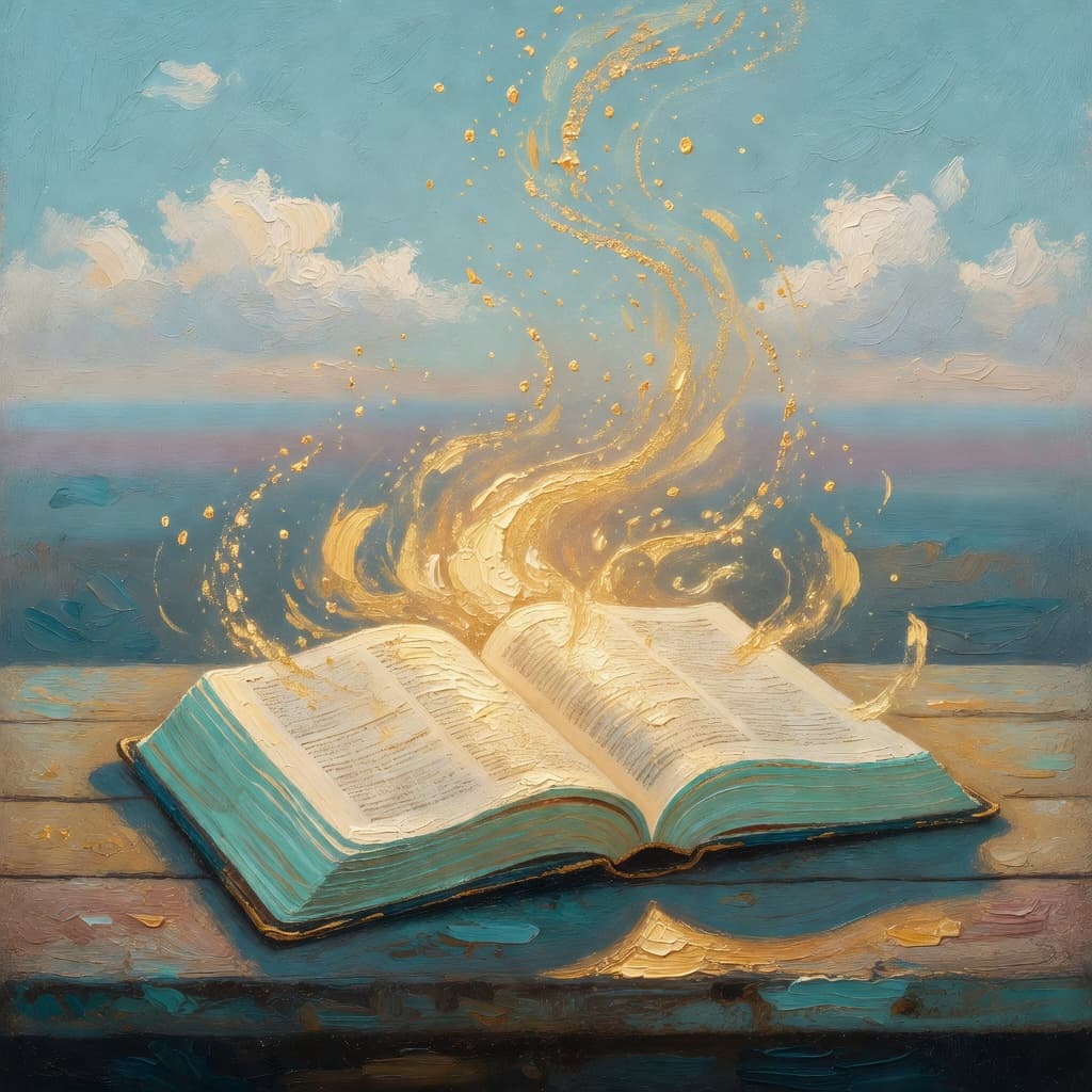 Impressionist oil painting depicting como estudar a biblia sozinho