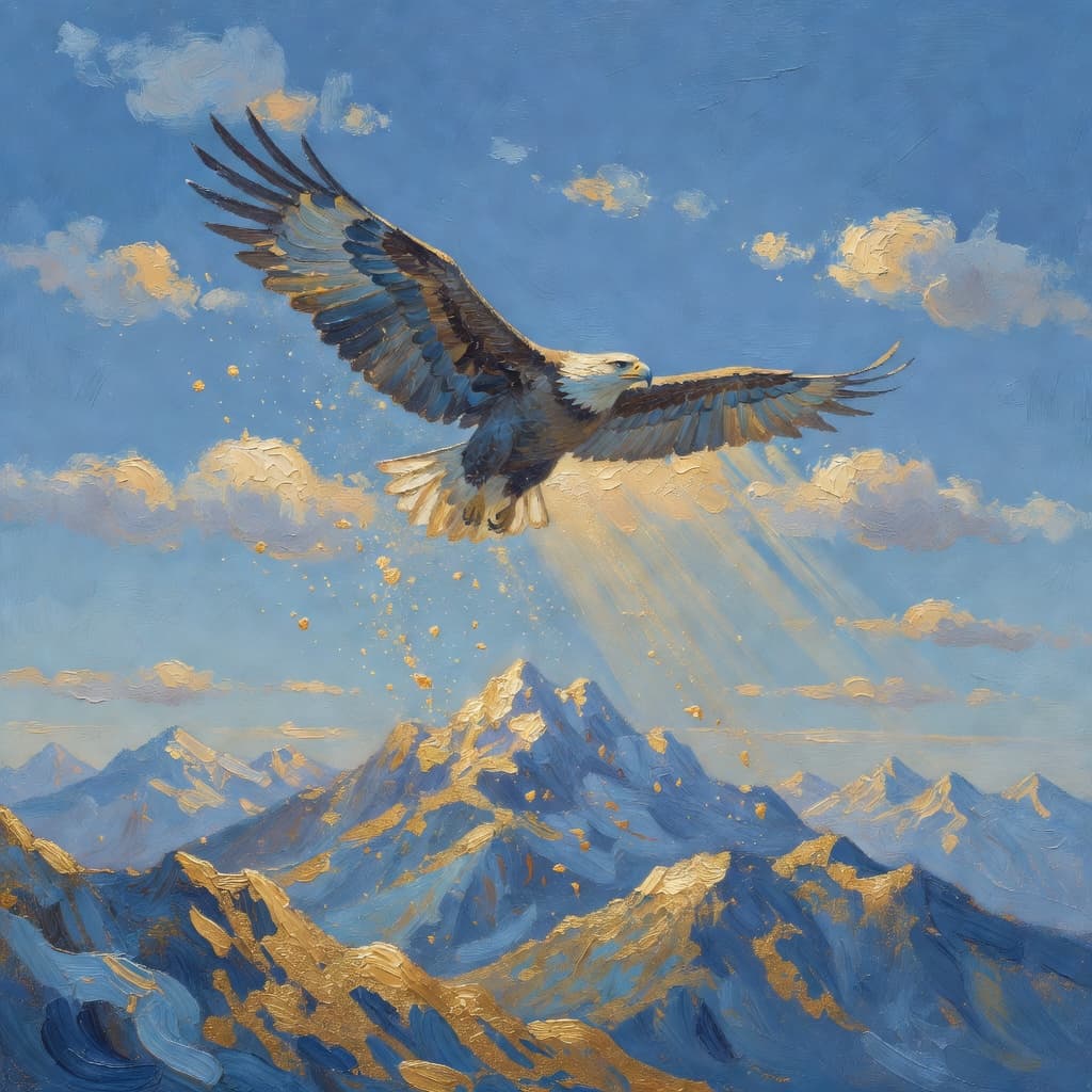 Impressionist oil painting of a serene celestial scene with open Bible and golden light, Sacred palette