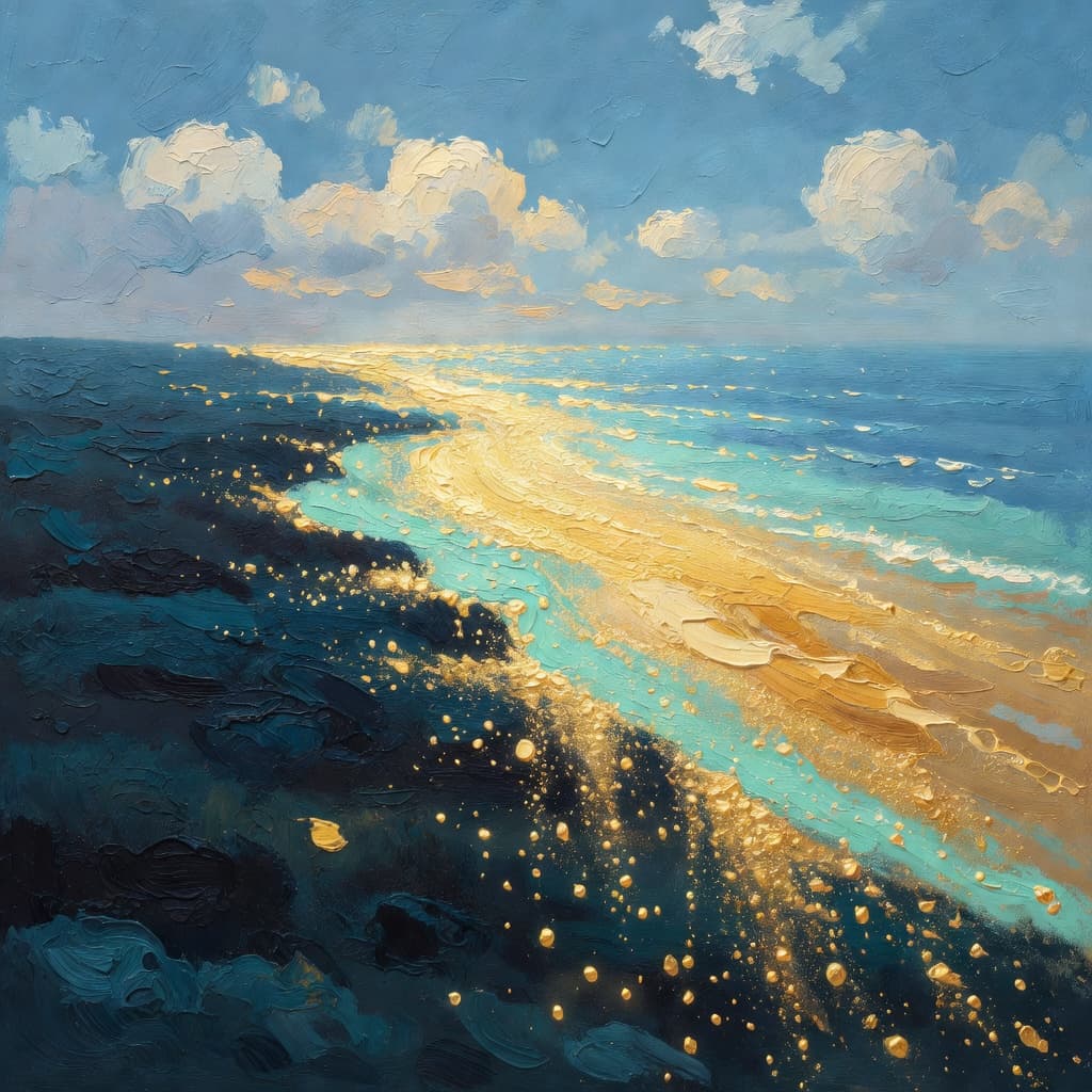 Impressionist oil painting of a serene celestial scene with open Bible and golden light, Sacred palette