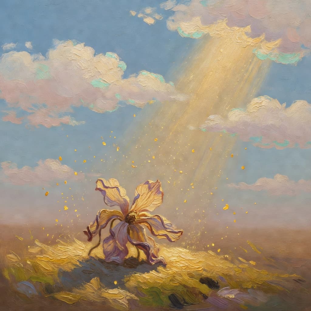 Impressionist oil painting of a serene scene related to a broken heart, Sacred palette