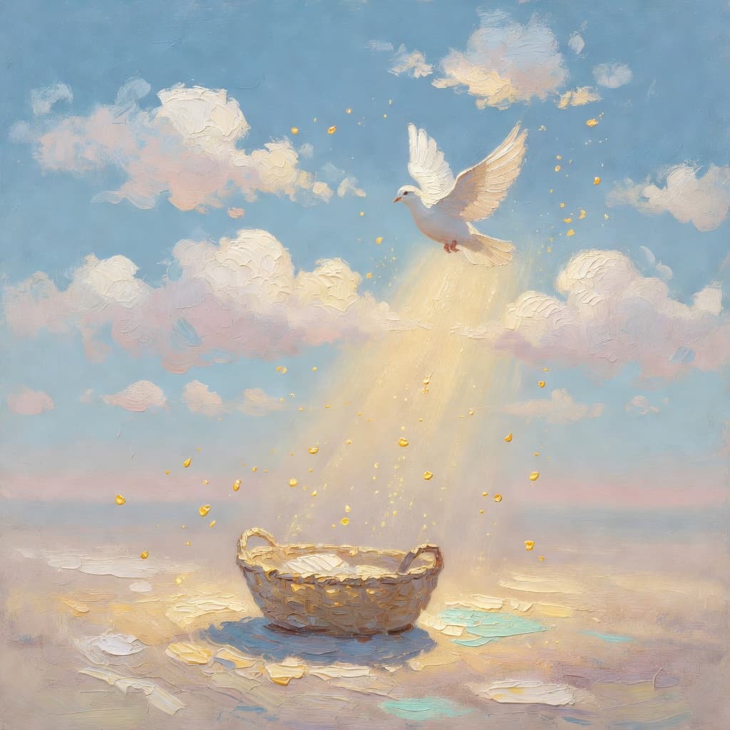 Impressionist oil painting of prayer and divine light in Sacred style