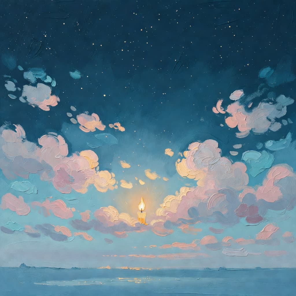 Impressionist oil painting of a serene scene related to antes de dormir, Sacred palette