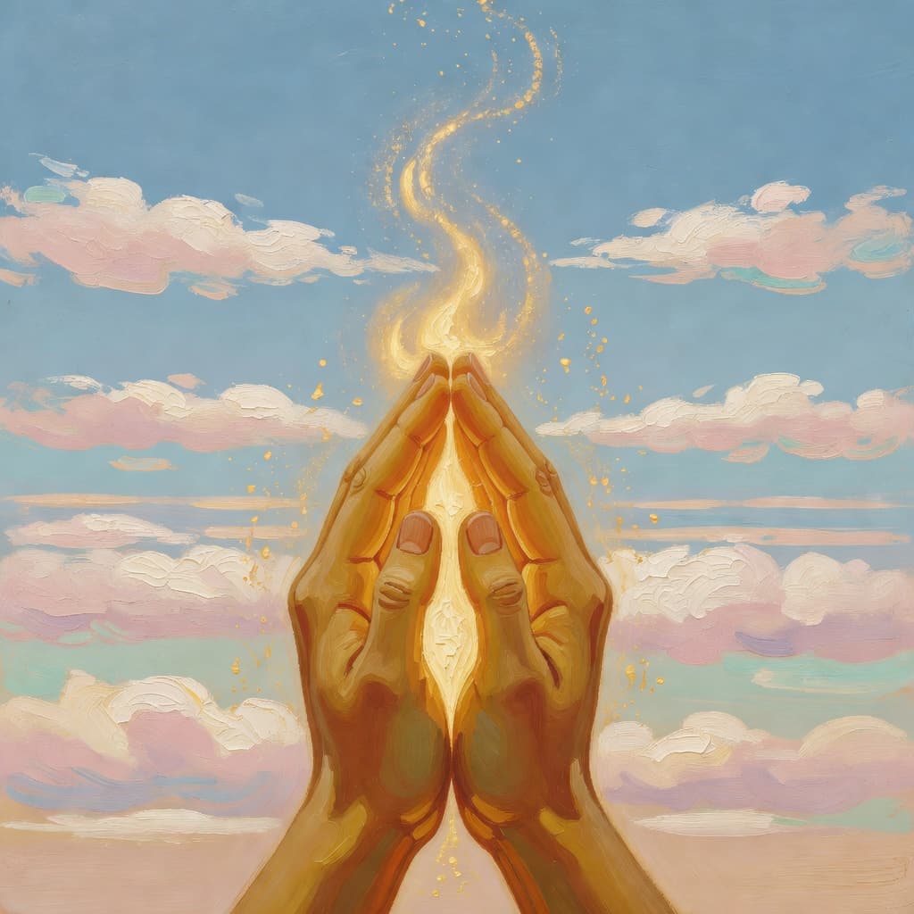 Impressionist oil painting of a serene scene related to durante a ansiedade, Sacred palette