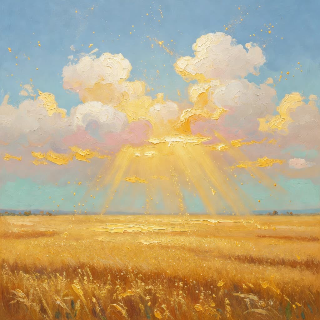 Impressionist oil painting of a sacred scene representing prayer for Día de Acción de Gracias