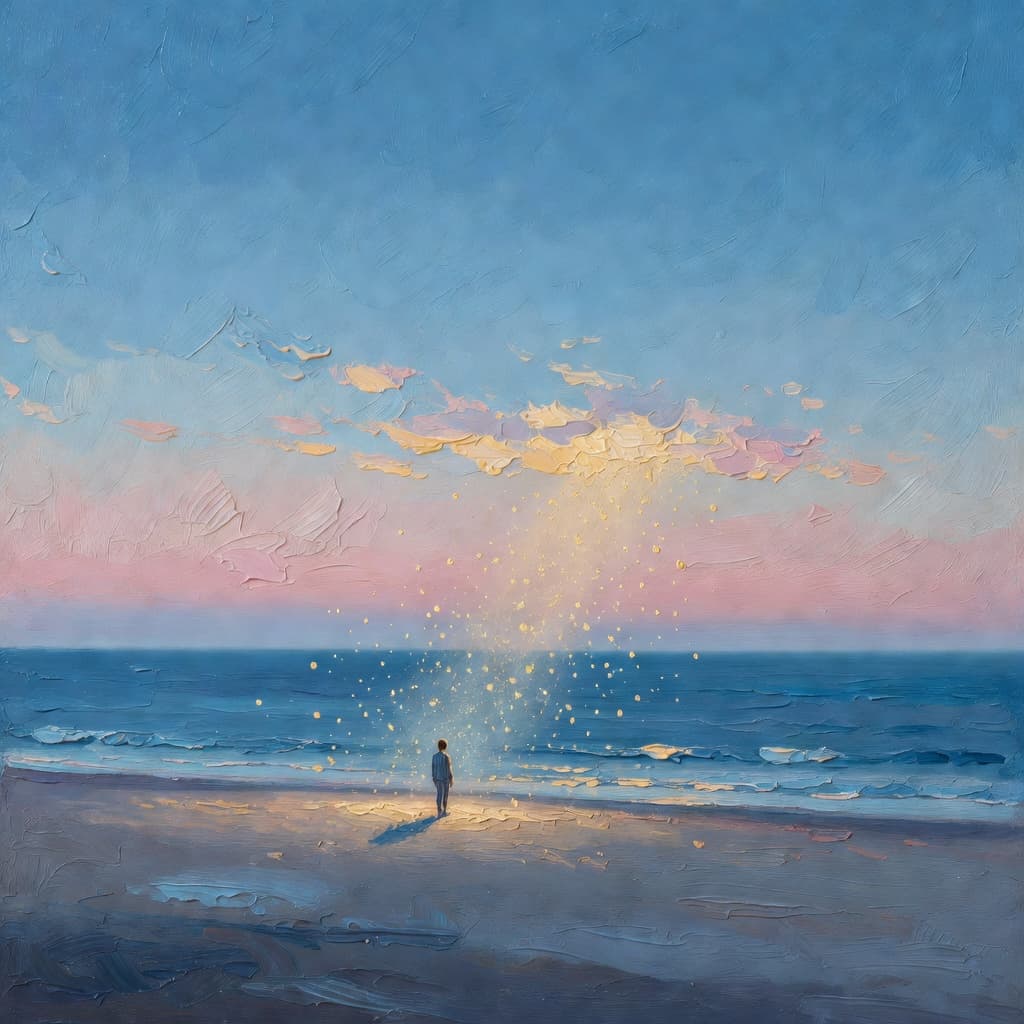 Impressionist oil painting of a serene scene related to cuando te sientes solo, Sacred palette