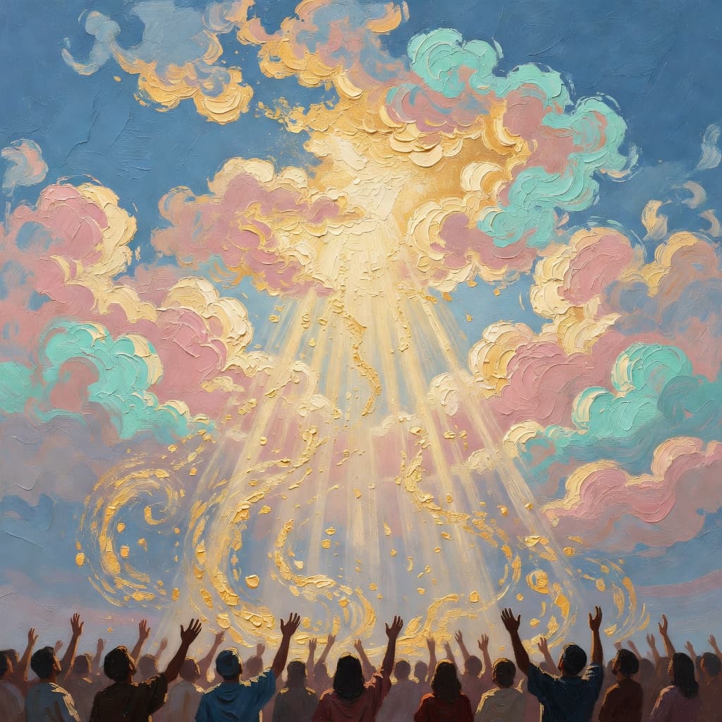 Impressionist oil painting of prayer and divine light in Sacred style