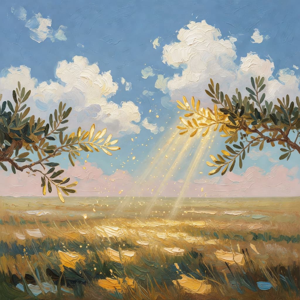 Impressionist oil painting of prayer and divine light in Sacred style
