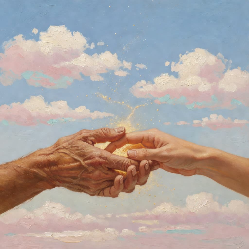 Impressionist oil painting of prayer and divine light in Sacred style