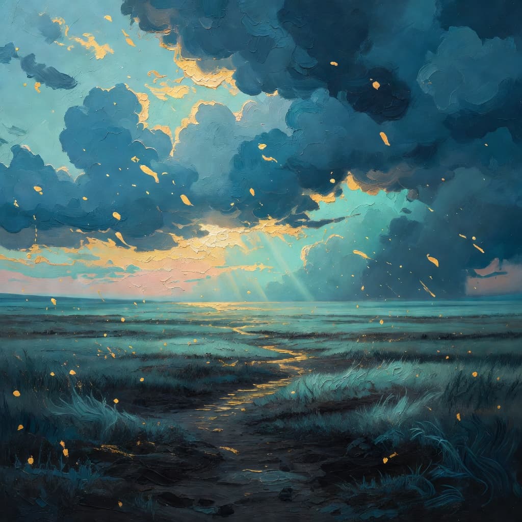 Impressionist oil painting about Mary Magdalene with golden light and sacred clouds