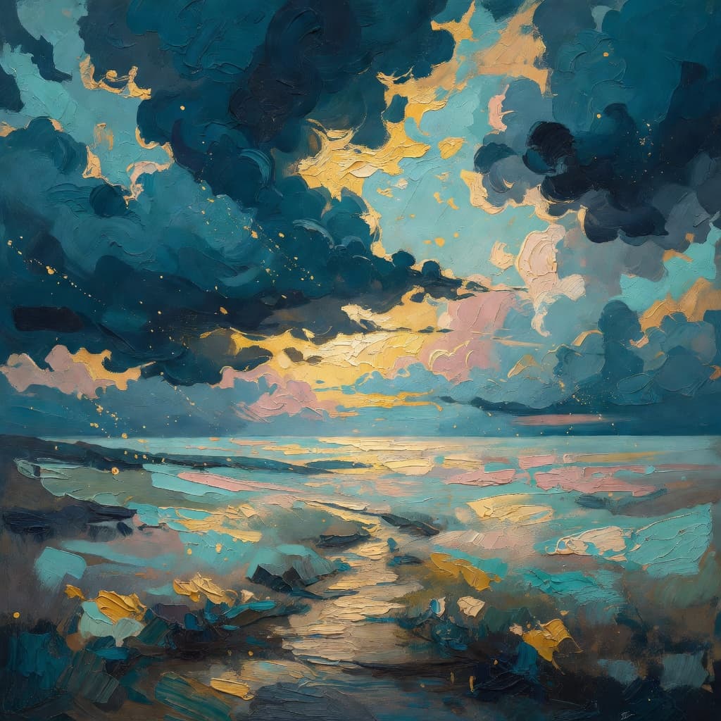 Impressionist oil painting about Mary Magdalene with golden light and sacred clouds