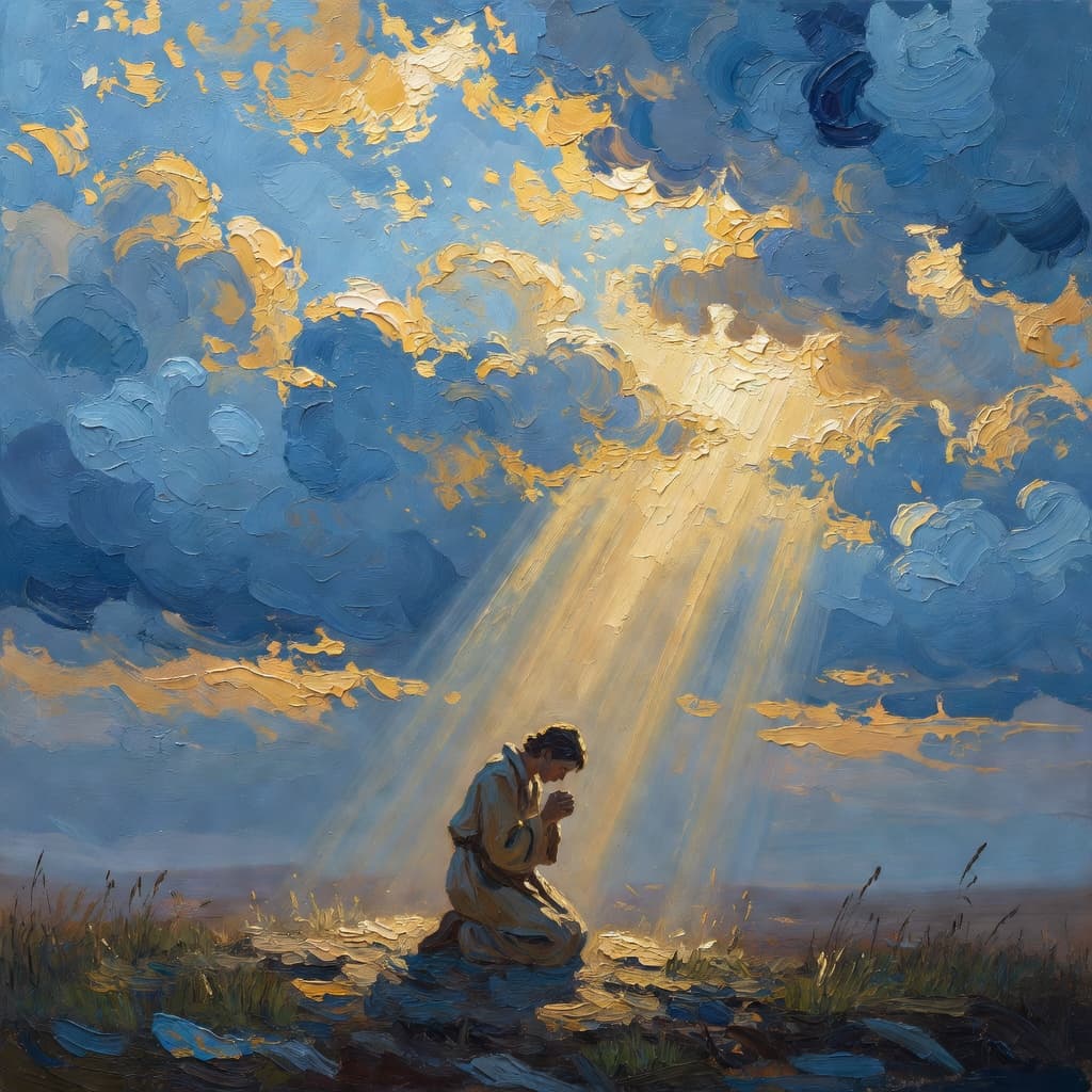 Impressionist oil painting depicting doubt in warm golden and blue tones