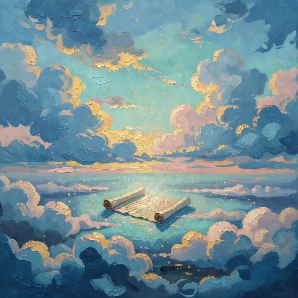 Impressionist oil painting representing deborah with golden light, sacred clouds, and a hopeful biblical atmosphere