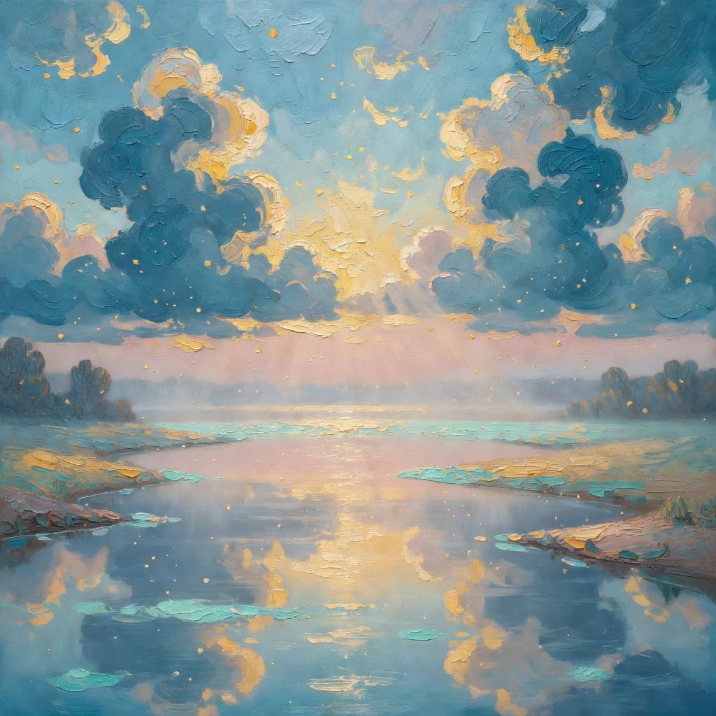 Impressionist oil painting representing jacob with golden light, sacred clouds, and a hopeful biblical atmosphere