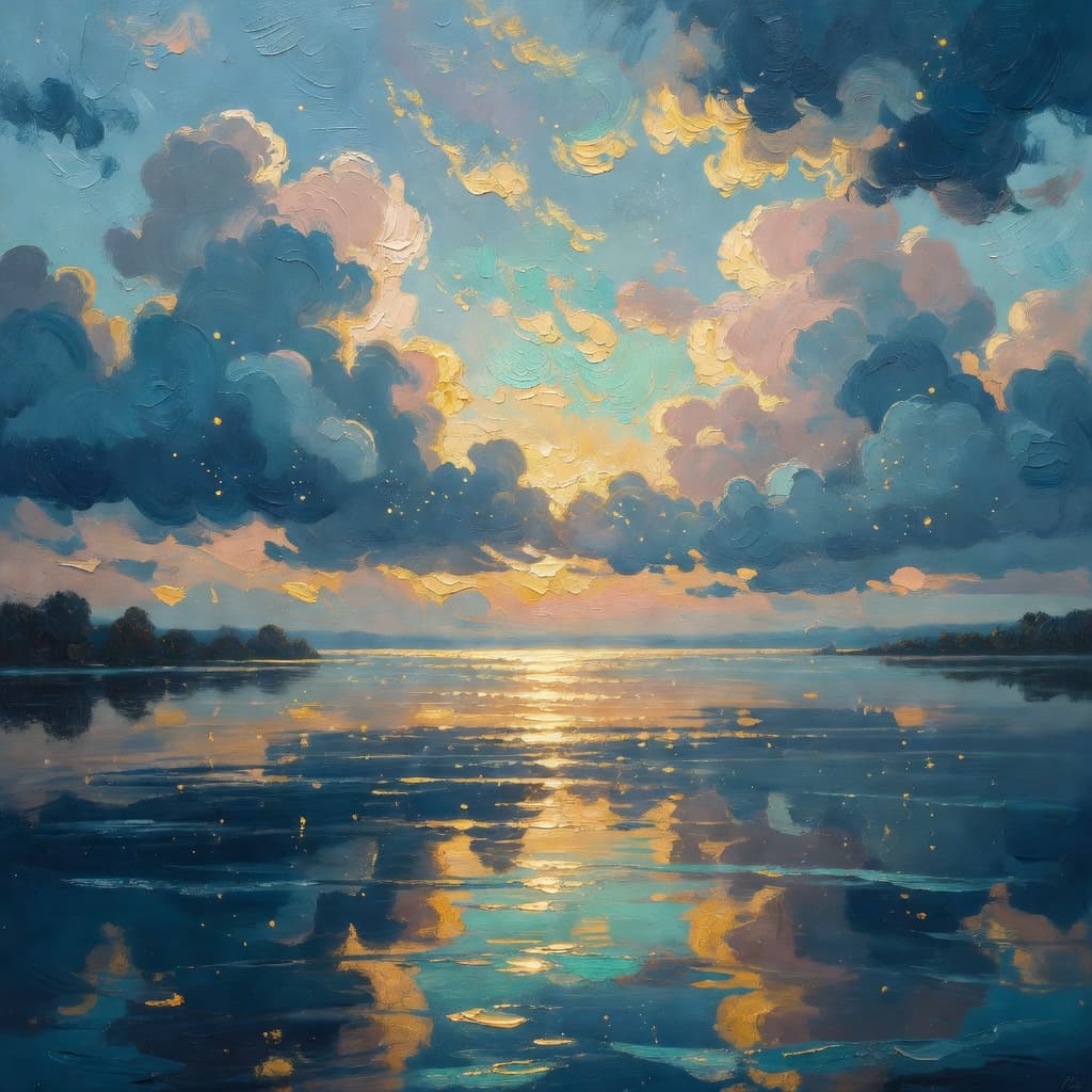 Impressionist oil painting representing joshua with golden light, sacred clouds, and a hopeful biblical atmosphere