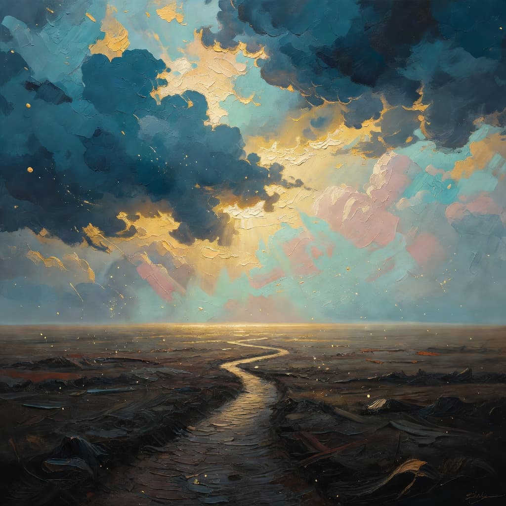 Impressionist oil painting about Matthew the Tax Collector with golden light and sacred clouds