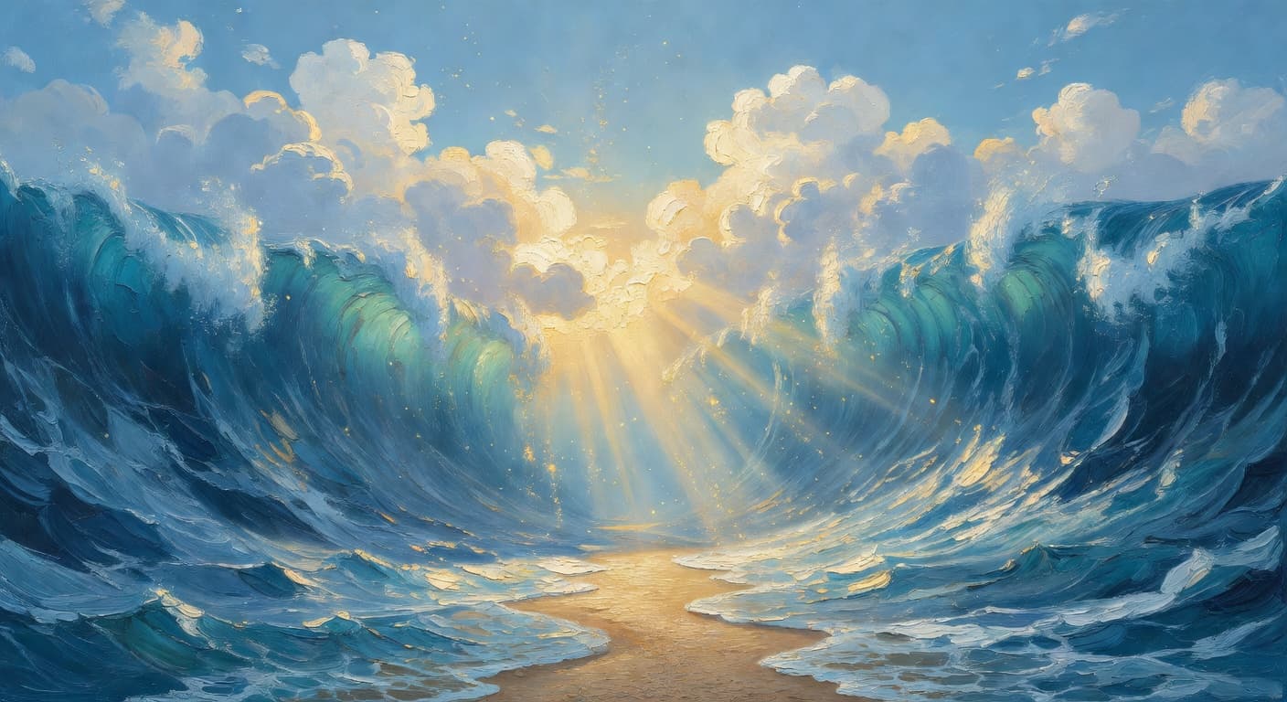 Impressionist oil painting representing the biblical story of Moses