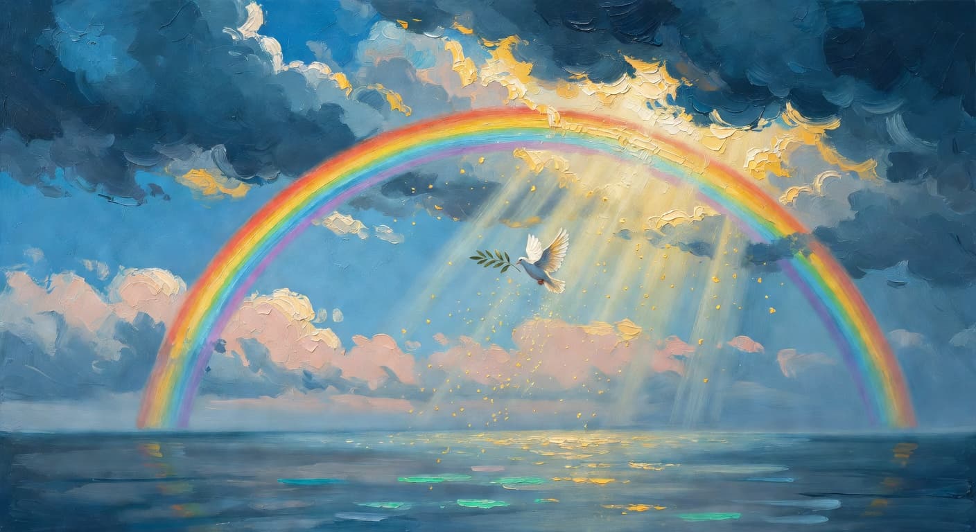 Impressionist oil painting representing the biblical story of Noah