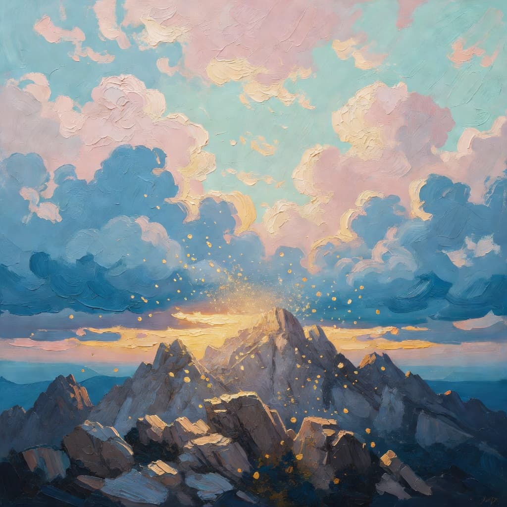 Impressionist oil painting about Abraham and the Sacrifice of Isaac with golden light and sacred clouds