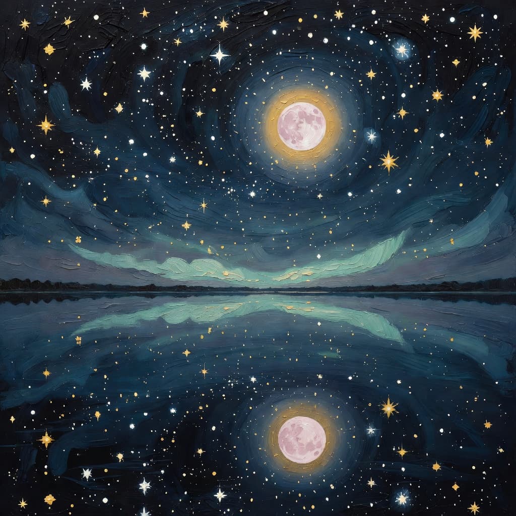 Impressionist oil painting representing eternal life with golden light and celestial sky