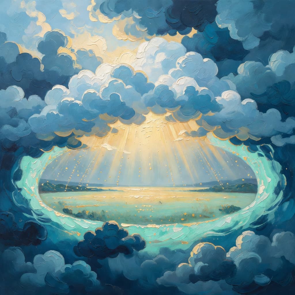 Impressionist oil painting about Finding Comfort in God's Protection with golden light and sacred clouds