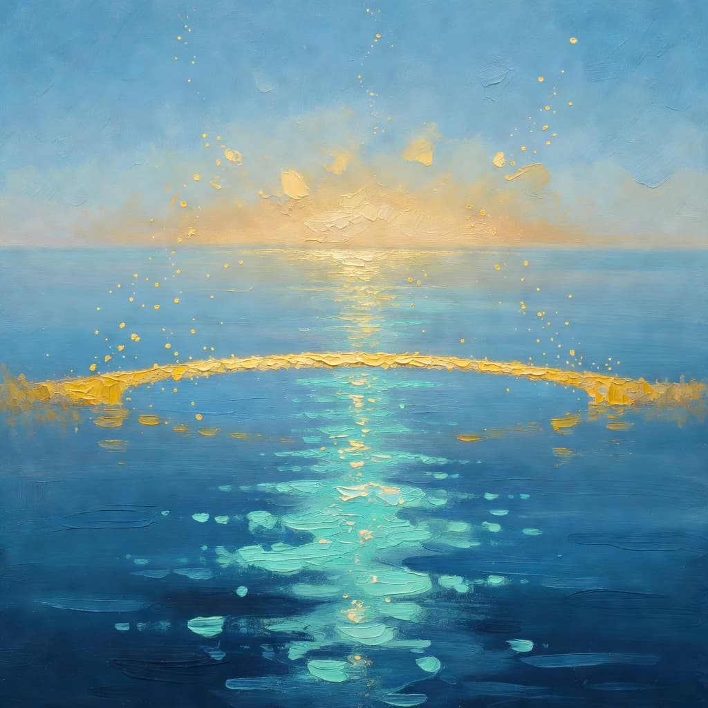 Impressionist oil painting about Trust in God with golden light and sacred clouds