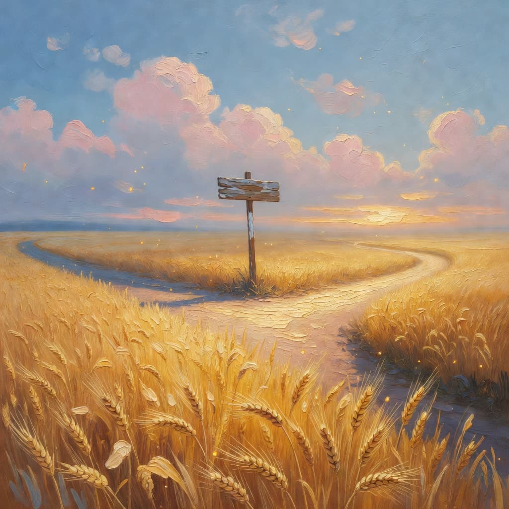 Impressionist oil painting of a dramatic sky with dark clouds breaking apart to reveal golden divine light