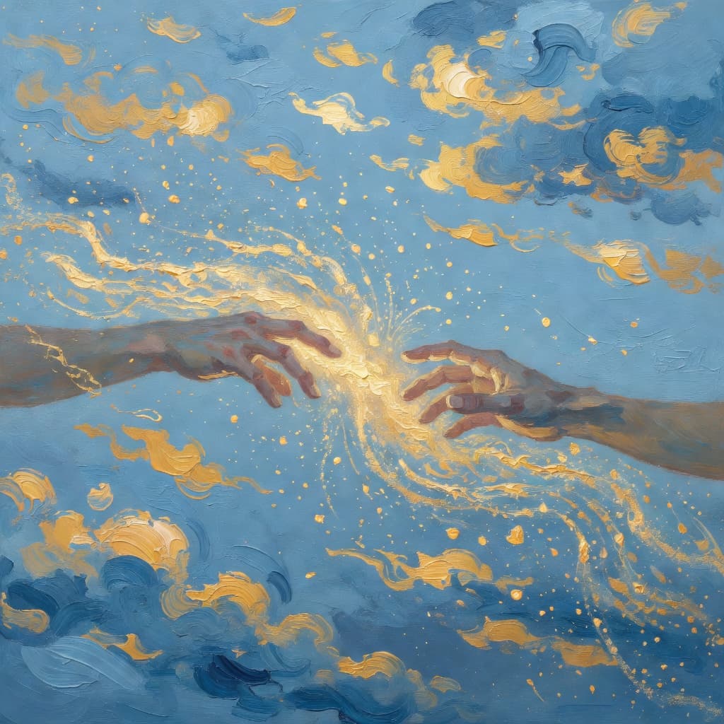 Pintura impresionista al óleo de una escena serena relacionada con oracion de perdon en cuaresma, paleta Sacred