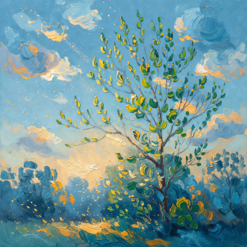 Pintura impresionista al óleo de una escena serena relacionada con oracion de renovacion espiritual cuaresma, paleta Sacred