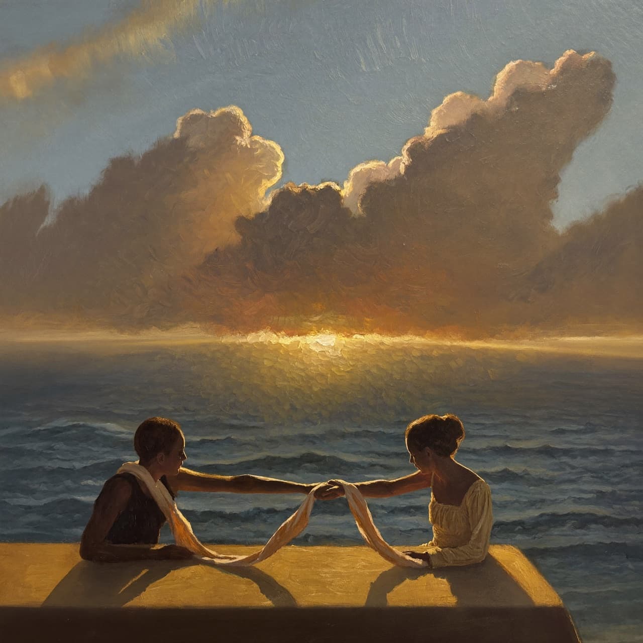 Pintura al óleo impresionista sobre ¿Qué Significa 1 Corinthians 13 con luz dorada y nubes sagradas