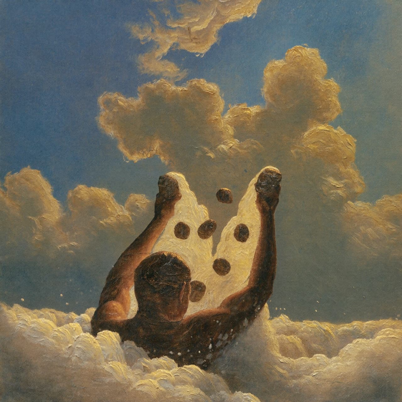 Impressionist oil painting about What Does 1 Peter 5 with golden light and sacred clouds