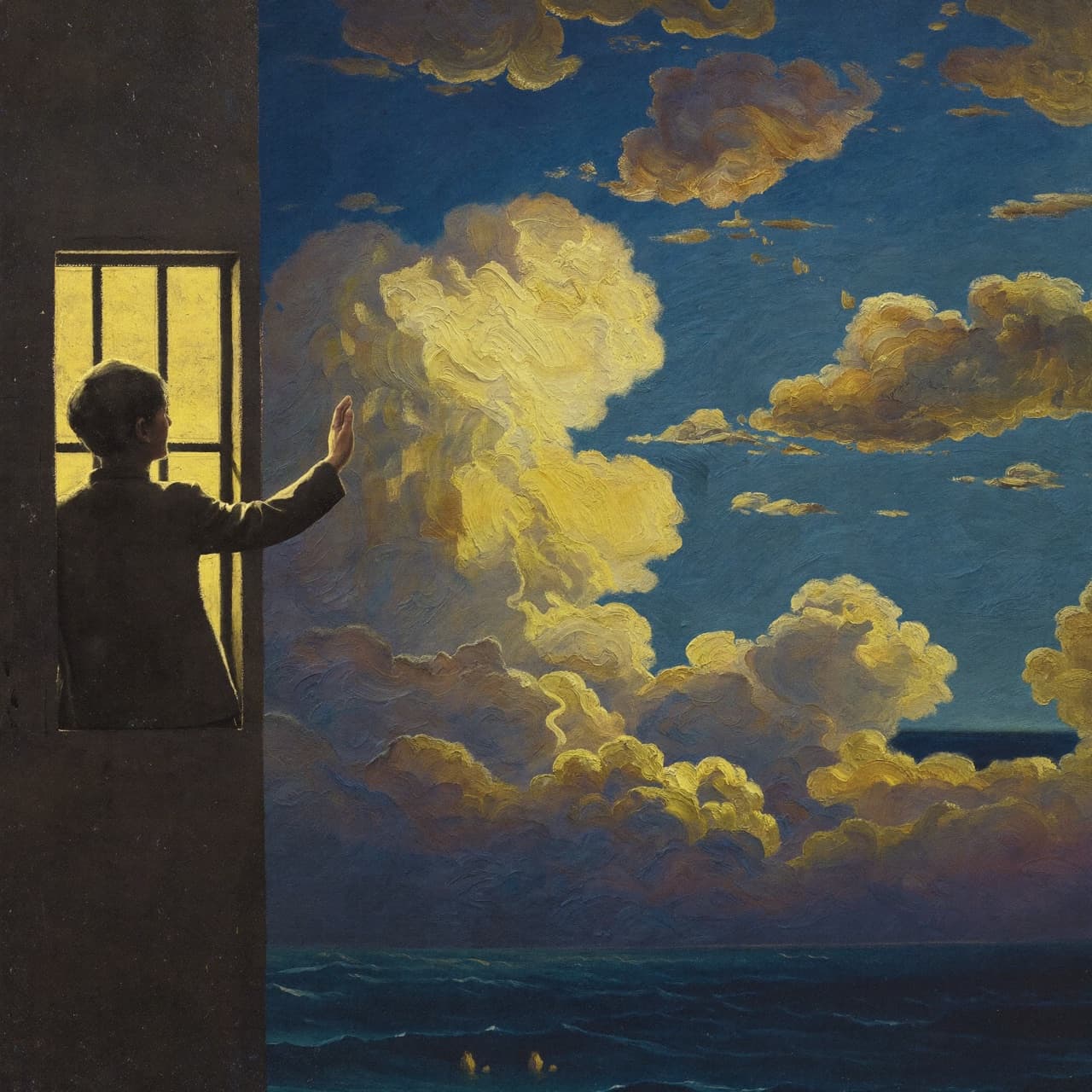 Impressionist oil painting about Jeremiah 33:3 with golden light and sacred clouds