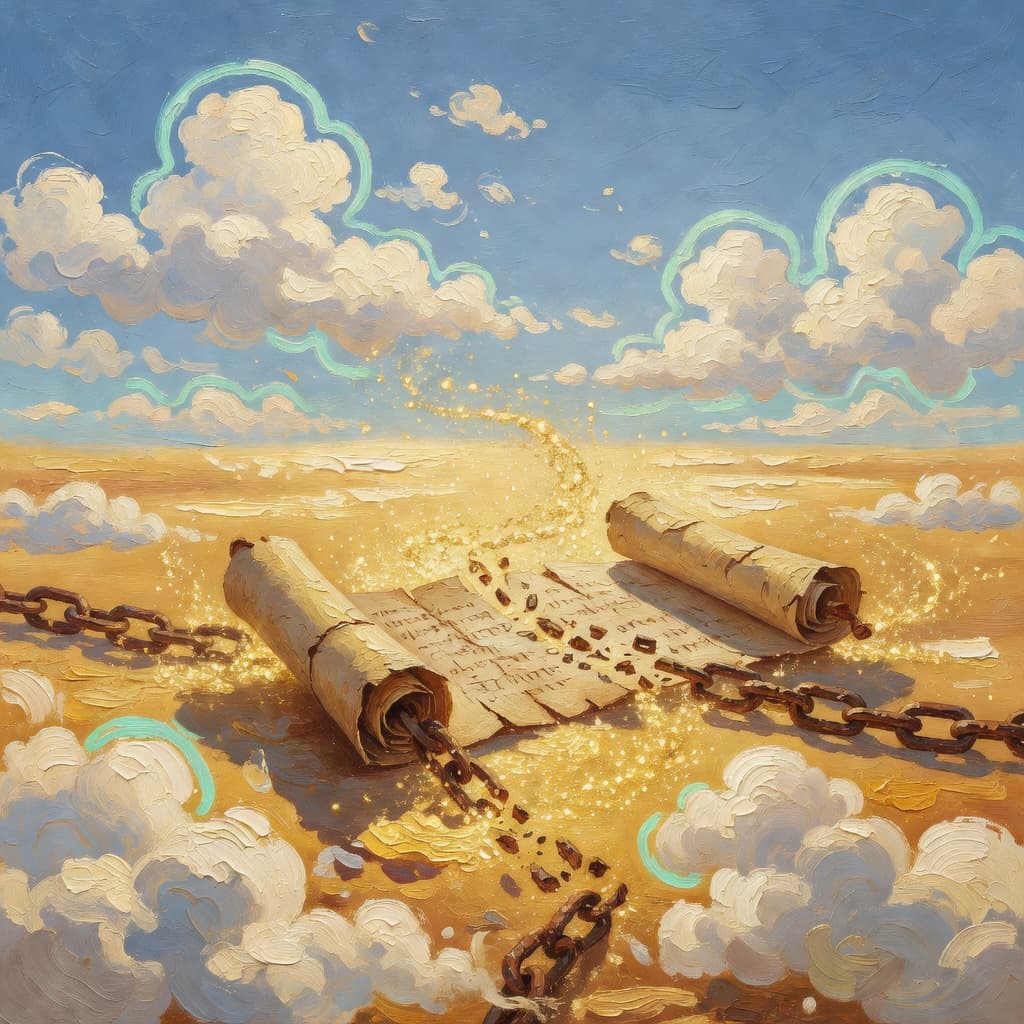 Pintura al óleo impresionista sobre ¿Qué Significa Juan 8 con luz dorada y nubes sagradas