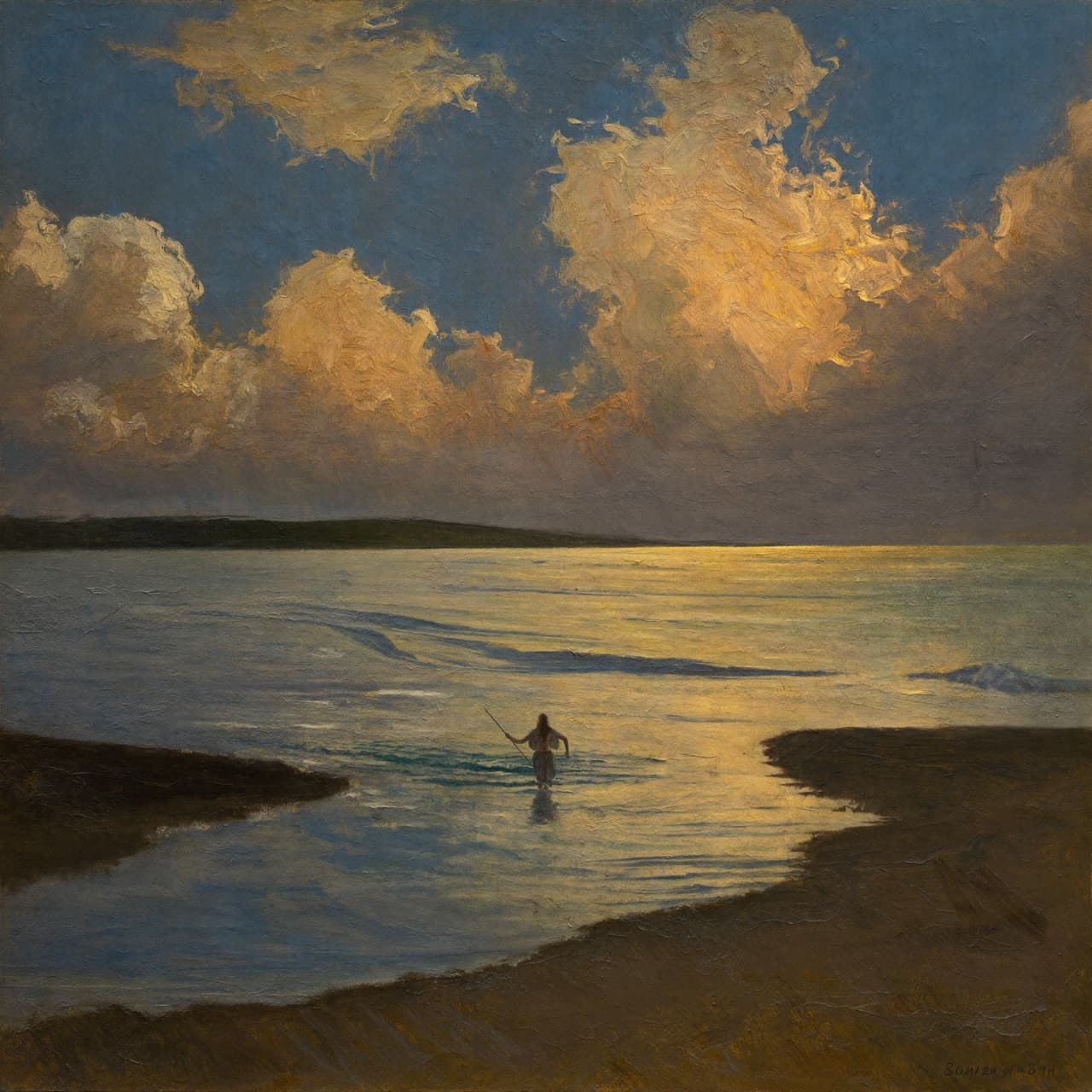 Impressionist oil painting about What Does Joshua 1 with golden light and sacred clouds