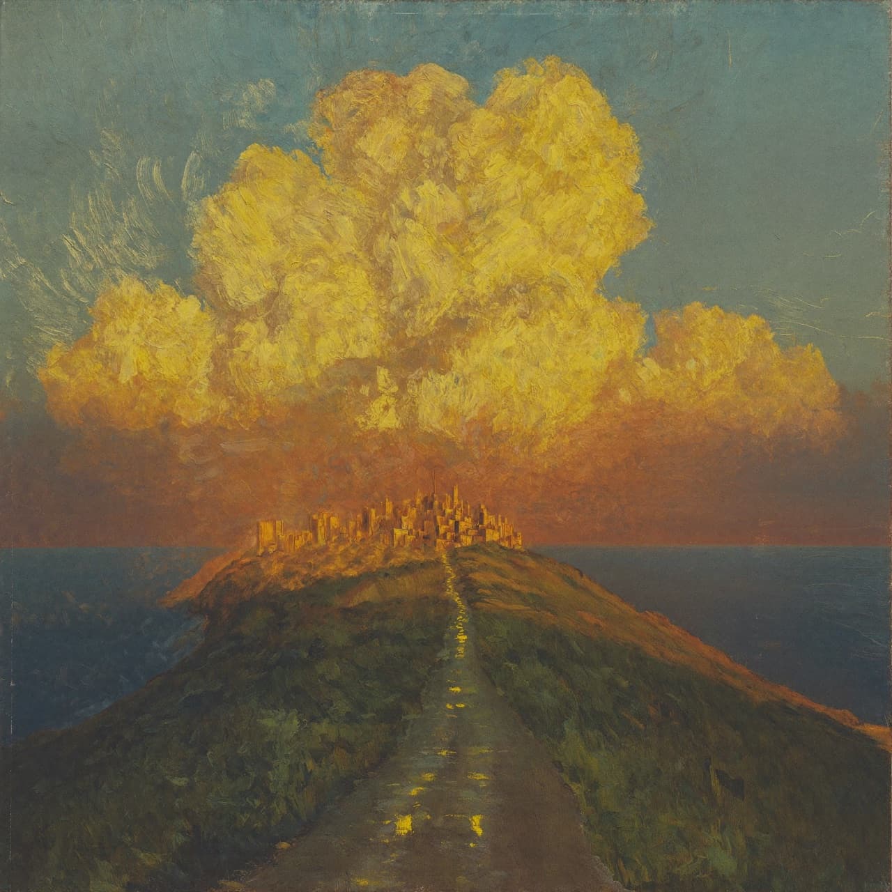 Impressionist oil painting about What Does Matthew 6 with golden light and sacred clouds