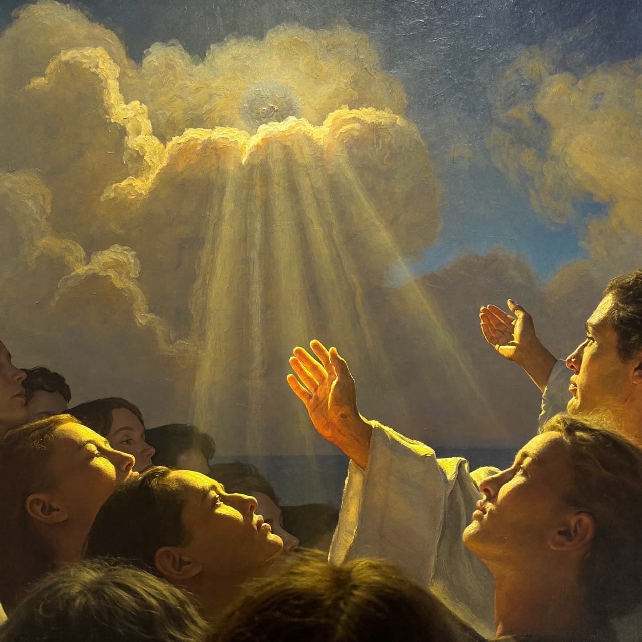 Pintura al óleo impresionista sobre Números 6:24-26 con luz dorada y nubes sagradas