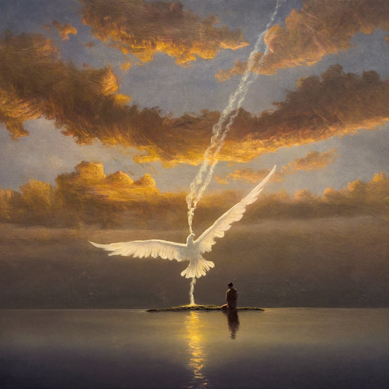 Impressionist oil painting about What Does Philippians 4 with golden light and sacred clouds