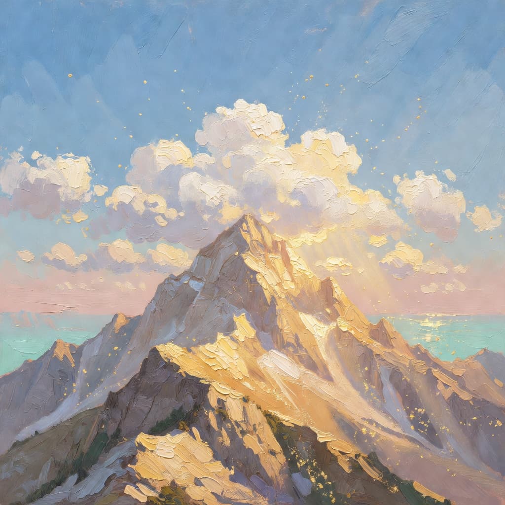 Pintura al óleo impresionista sobre ¿Qué Significa Proverbs 31 con luz dorada y nubes sagradas