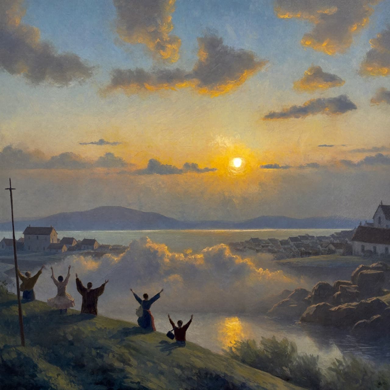 Impressionist oil painting about Psalm 118:24 with golden light and sacred clouds