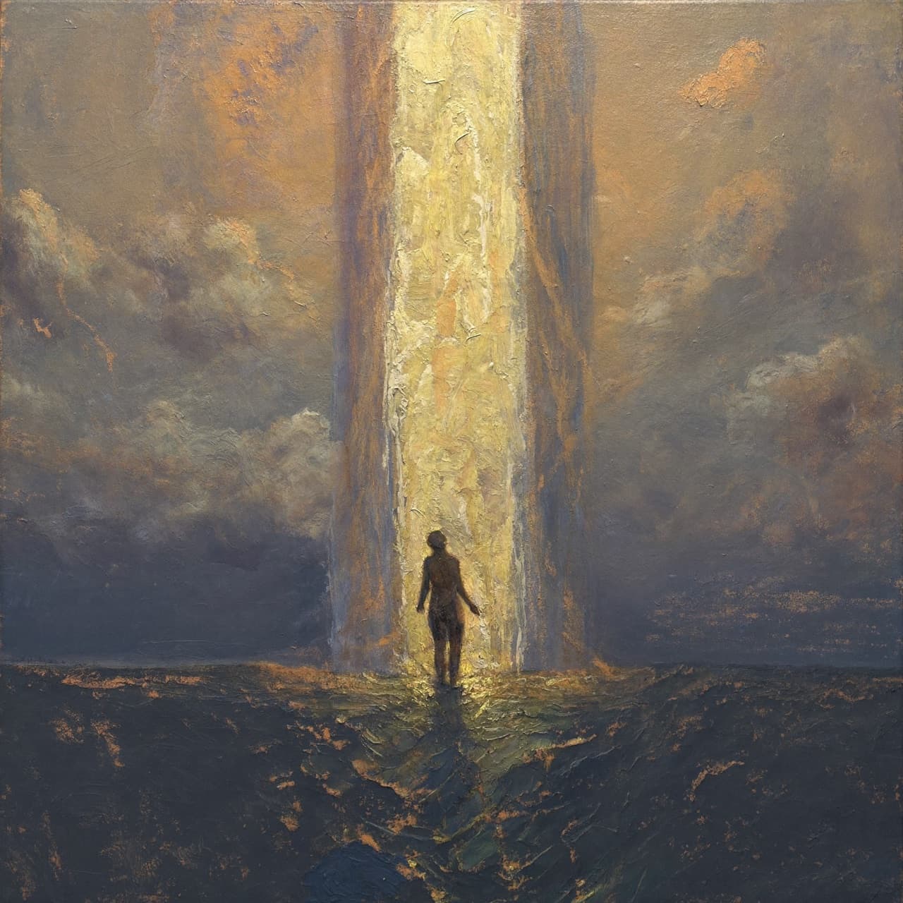 Impressionist oil painting about What Does Psalm 27 with golden light and sacred clouds