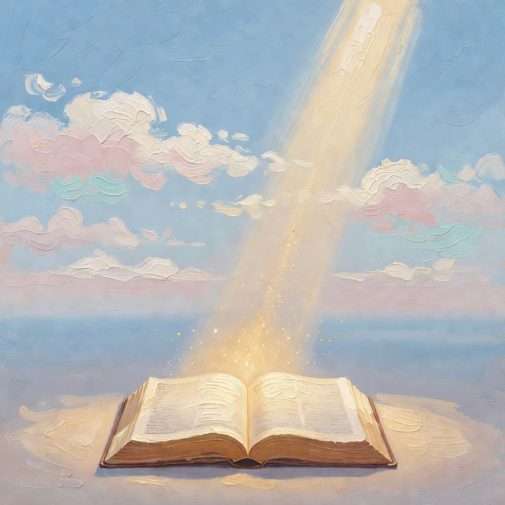 Impressionist oil painting of celestial sky with golden light and Sacred palette