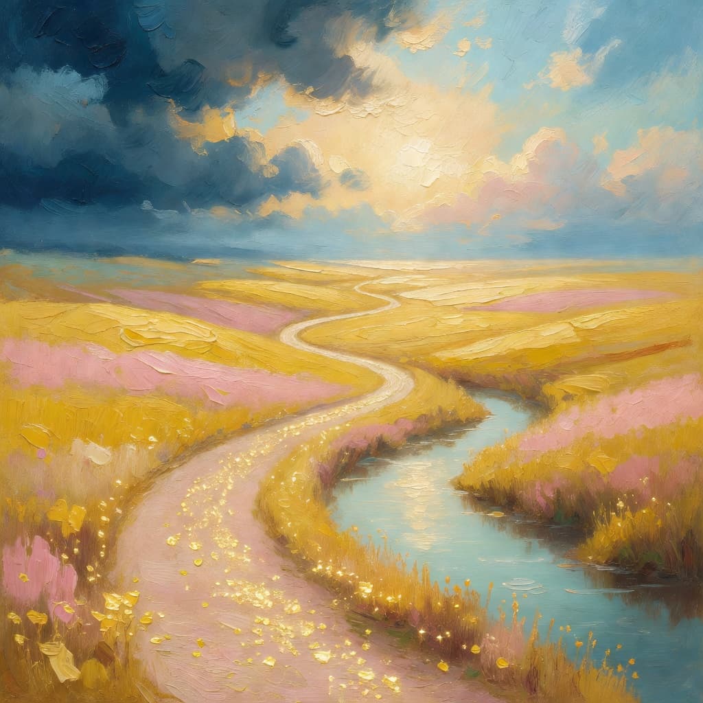 Impressionist oil painting of a serene celestial scene with open Bible and golden light, Sacred palette