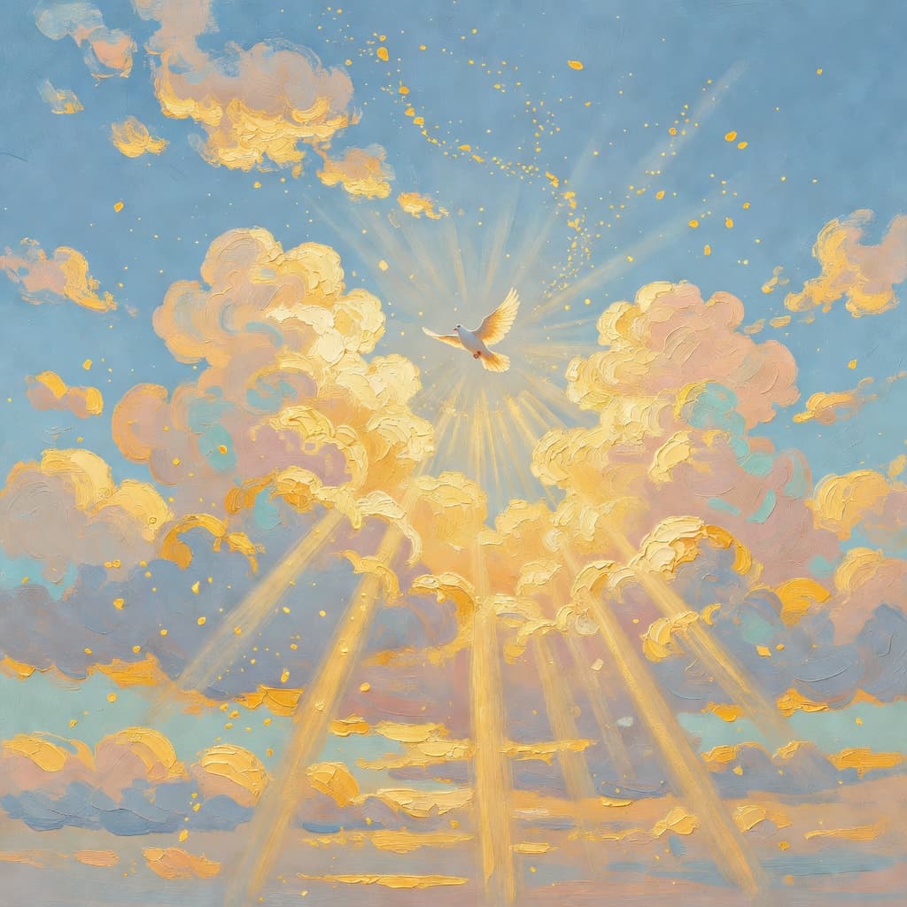 Impressionist oil painting of a sacred scene representing prayer for um aniversário