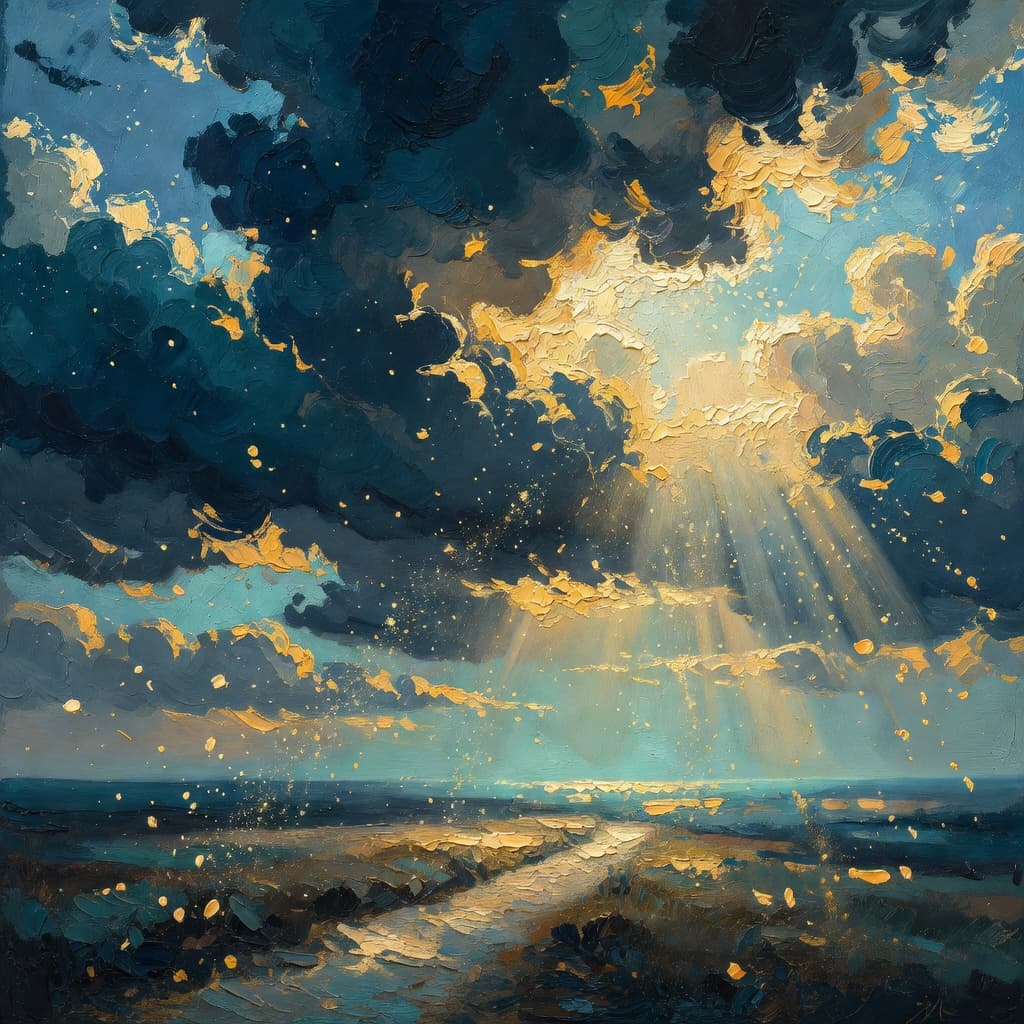 Impressionist oil painting of a sacred scene representing prayer for libertação
