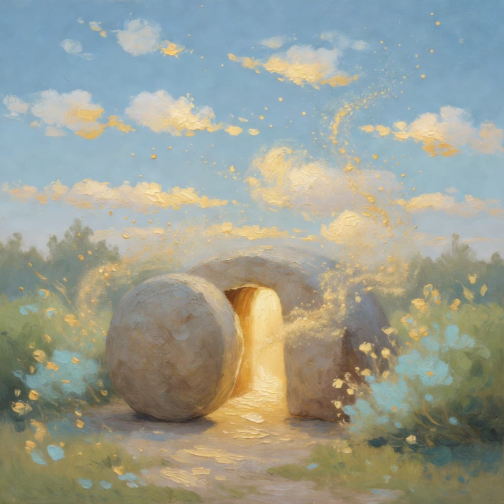 Impressionist oil painting of a sacred scene representing prayer for Páscoa