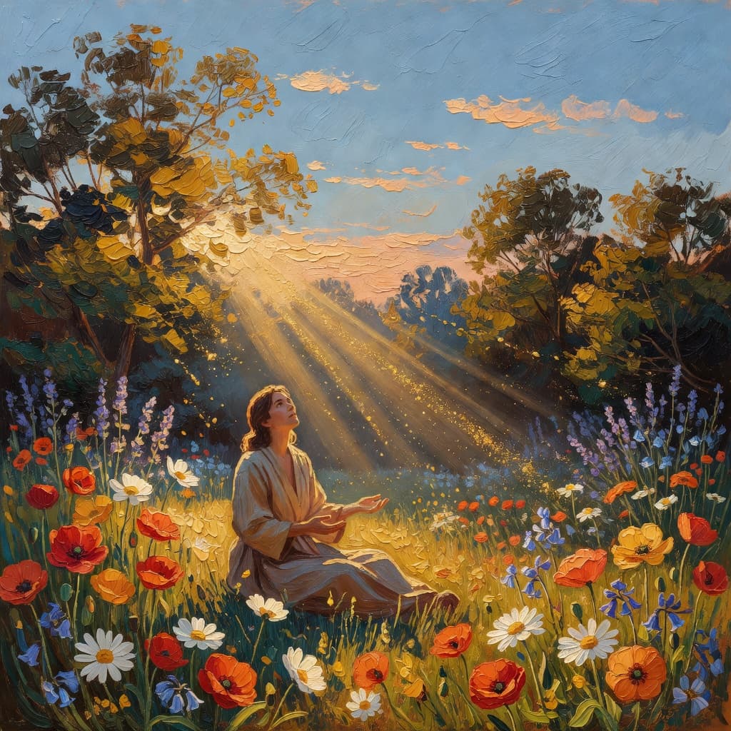 Una persona orando con gratitud al amanecer