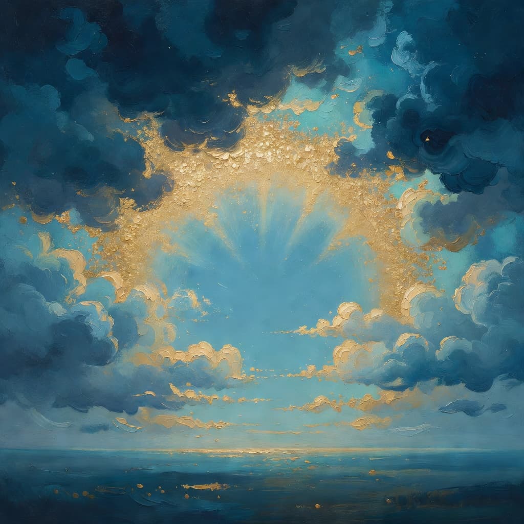 Impressionista pintura a óleo de uma cena serena relacionada à proteção, paleta Sacred