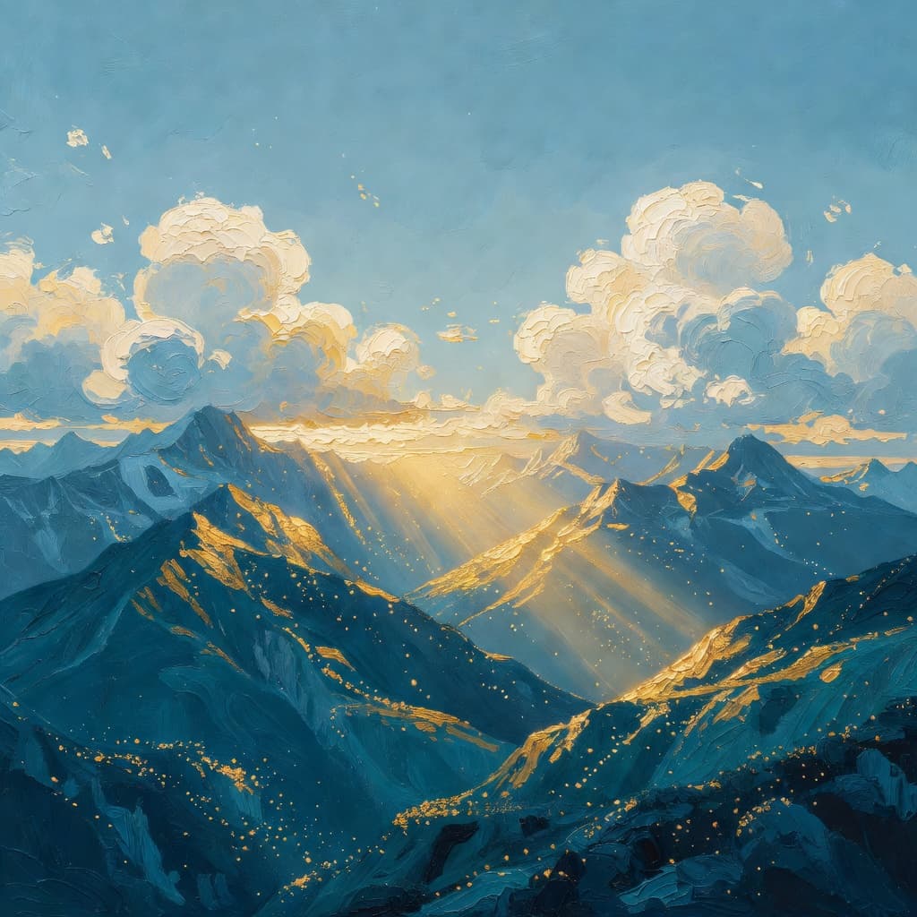 Impressionist oil painting of a serene scene related to strength, Sacred palette