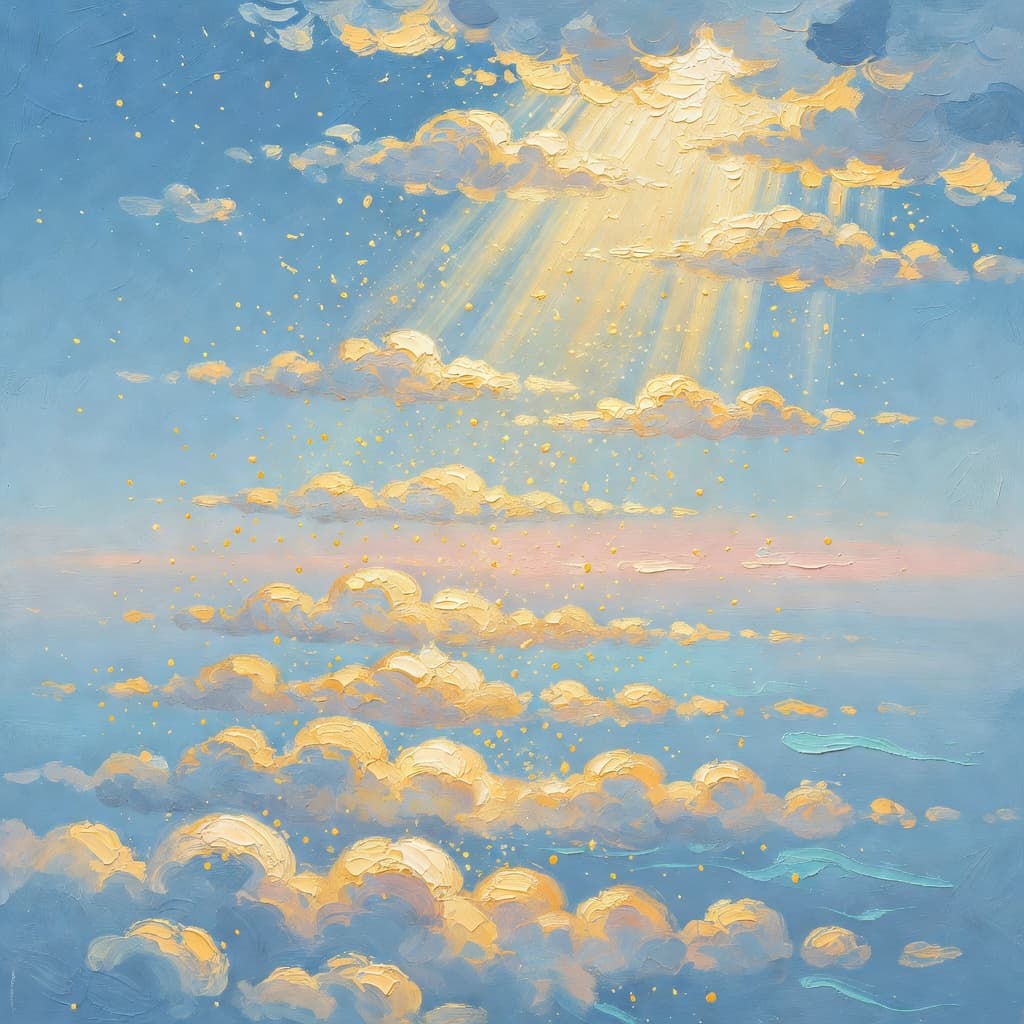 Impressionist oil painting of a serene scene related to the start of the week, Sacred palette