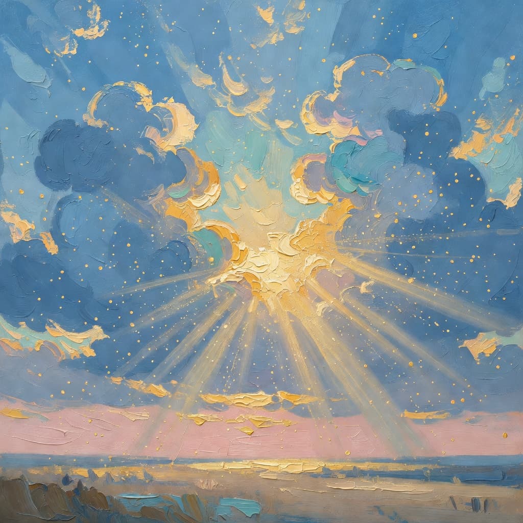Impressionist oil painting of a serene scene related to al despertar, Sacred palette