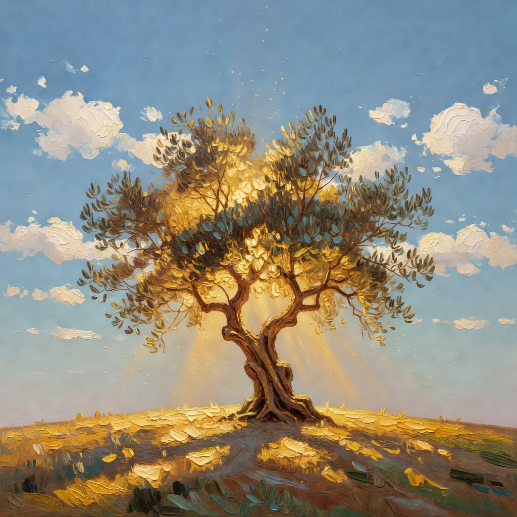 Impressionist oil painting of a serene scene related to sabiduría, Sacred palette